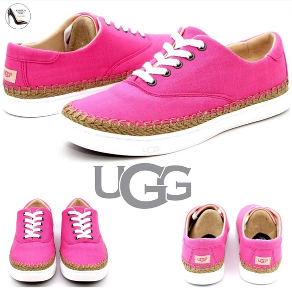 UGG AUSTRALIA EYAN II PINK AZALEA CANVAS BOAT STYLE SNEAKERS Trainers Flat Shoes - Picture 1 of 16